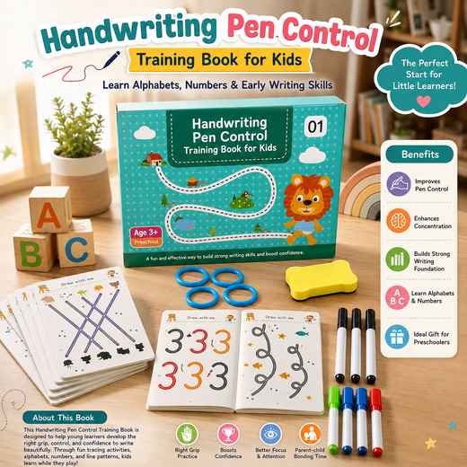 Handwriting Pen Control Training Book for Kids – Learn Alphabets, Numbers & Early Writing Skills