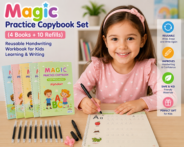 Auto Erase Magic Copy Books for Kids – Reusable Handwriting Practice Set with Magic Pen & Refills