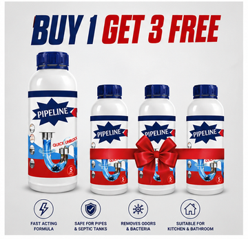 Powerful Drain Cleaner Liquid (Pack of 4 x 400ml) – Fast-Acting Drain Unblocker for Kitchen & Bathroom Pipes | Buy 1 Get 3 Free